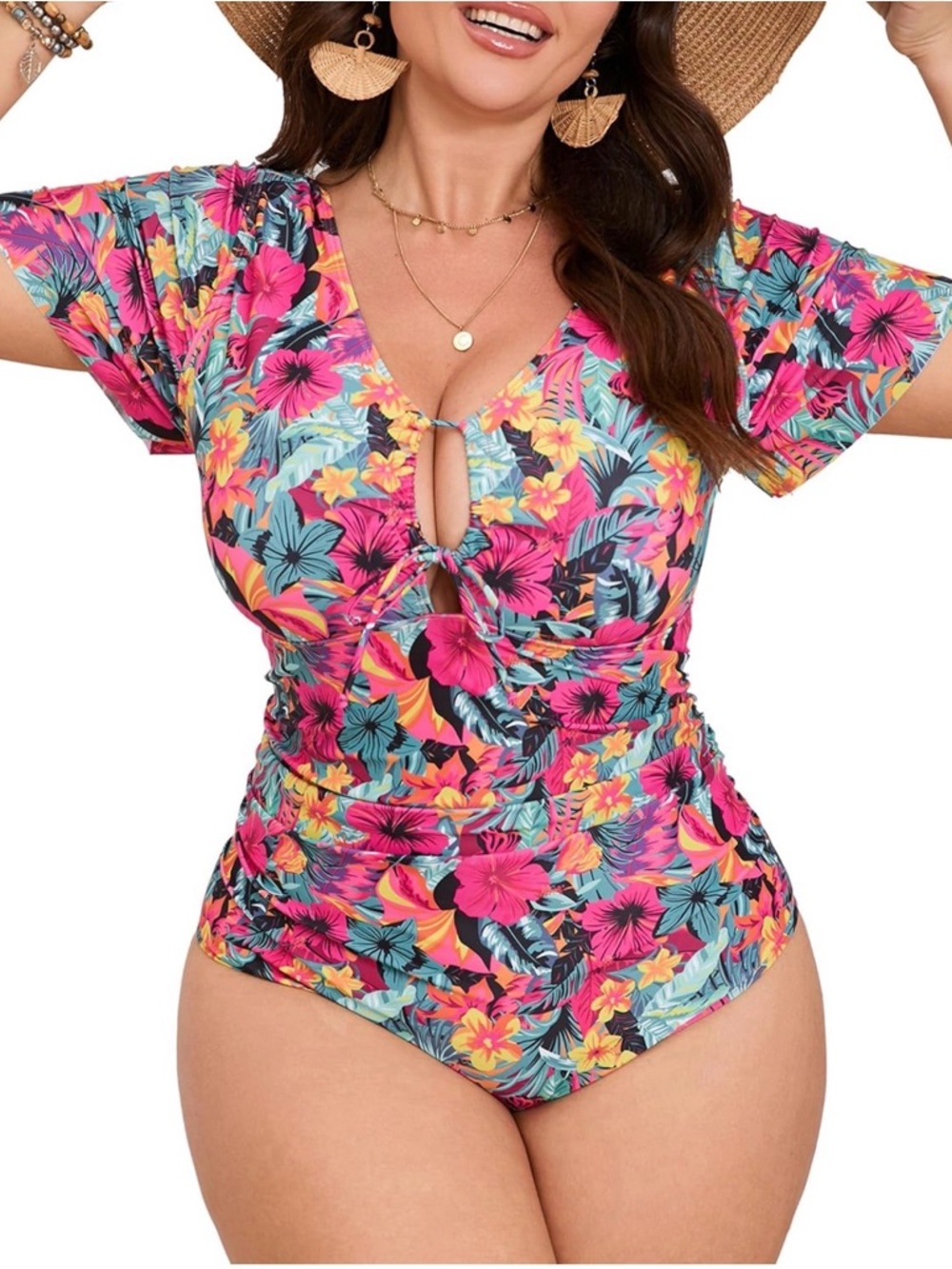 Rose Red Pink 1 piece Swimsuit Tummy Control